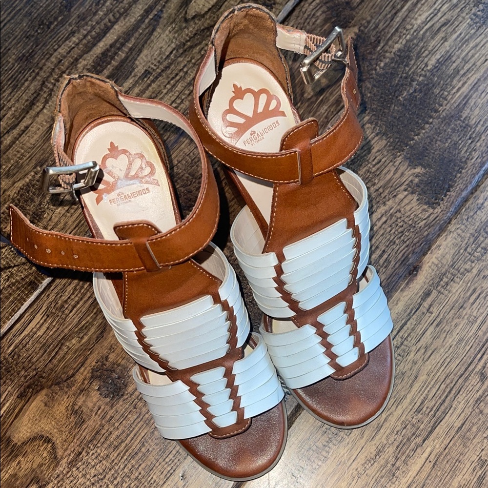 Fergalicious size US 7  Tan and Cream Sandals heel